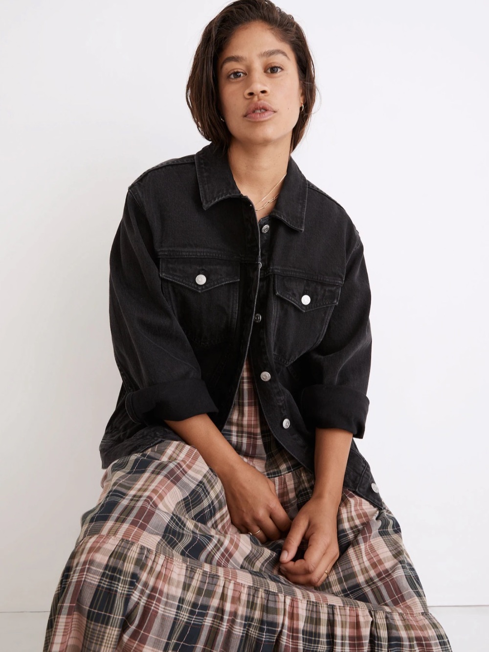 Madewell The Oversized Trucker Jean Denim Jacket Black Wash Size Medium